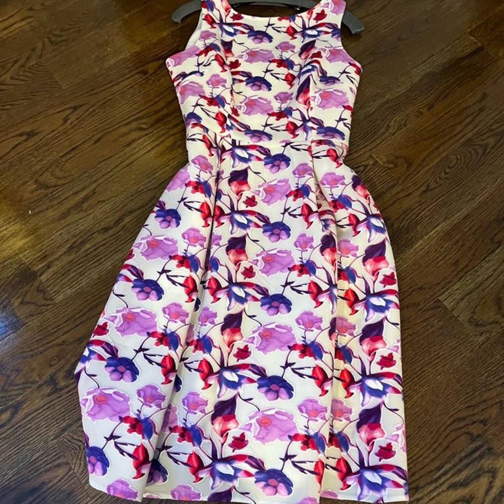 Teri Jon white red purple pink floral dress size 10